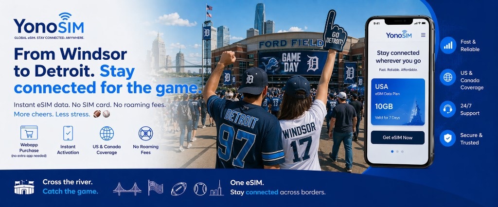 Detroit Lions at Ford Field — Windsor to Detroit travel eSIM