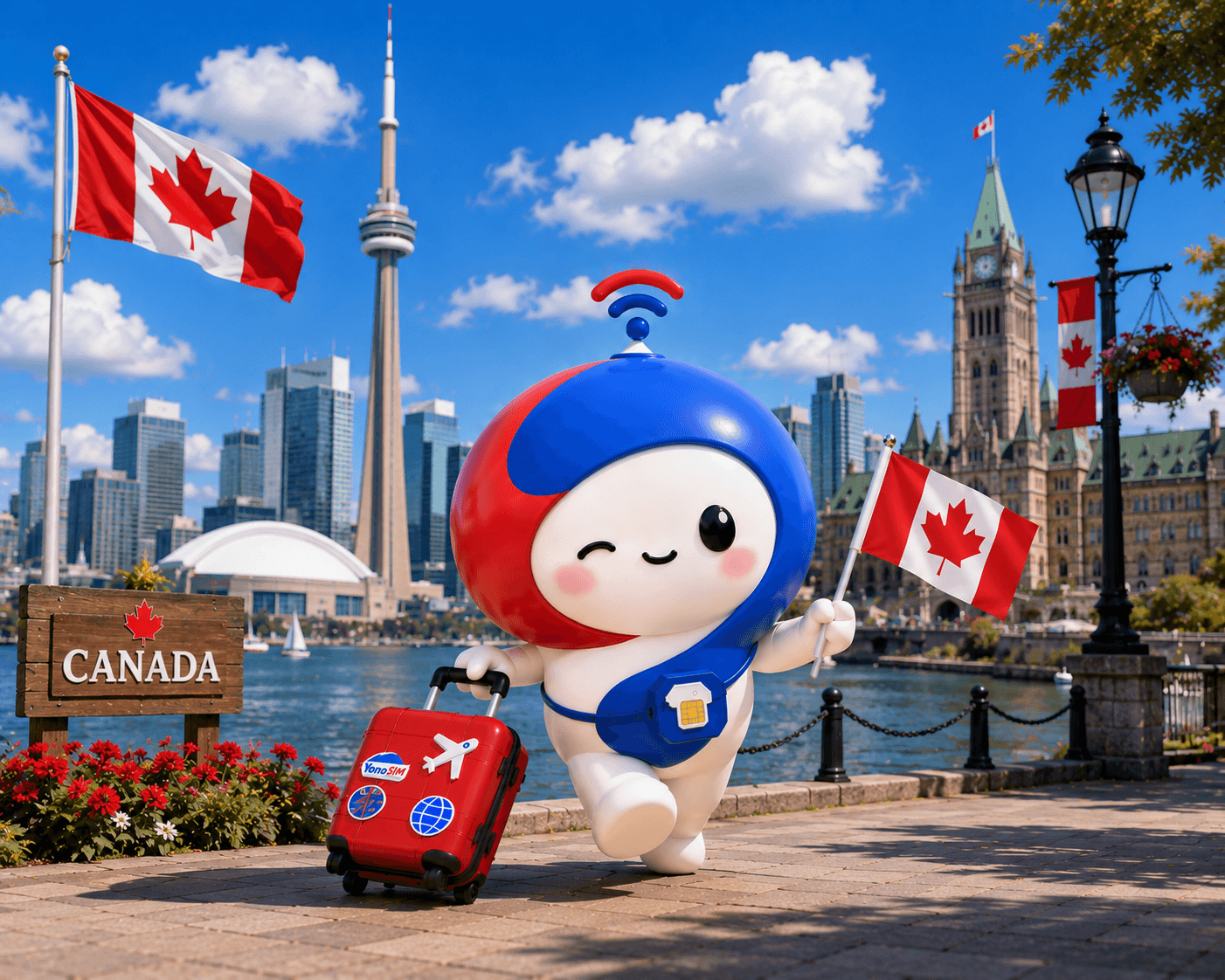 Canada travel guide 2026 — Toronto skyline, Vancouver mountains, Old Montreal, Banff
